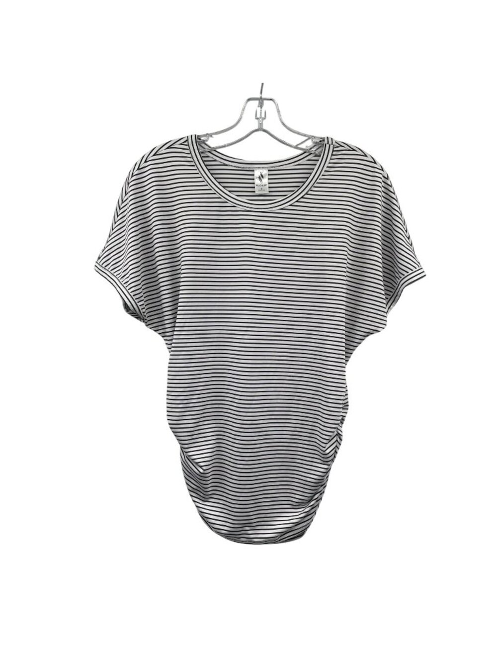 Skechers Womens Striped Short Sleeve Top Ruched Sides White/Black Size Small